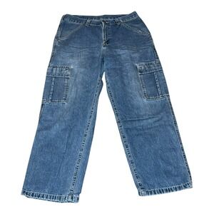 Lee Dungarees Vintage Y2K Mens Blue Denim Cargo Jeans‎ Baggy Relaxed Wide 34x30